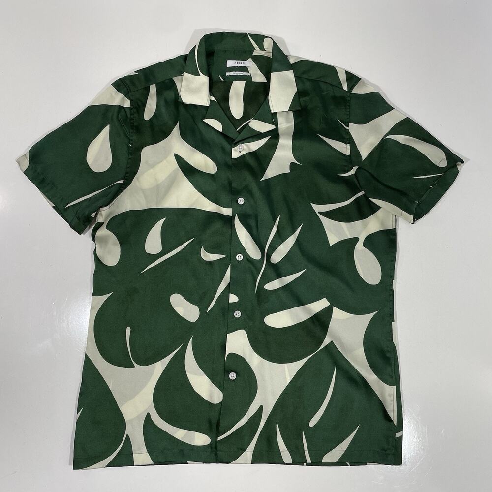 REISS Men’s Soul Monstera Floral Print Abstract Cuban Collar Button Shirt Size M